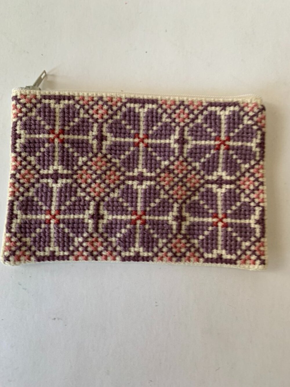 HANDMADE SMALL WOOVEN TEXTILE CROSS STITCHED EMBRIDERED ZIPPED WALLET POUCH